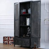 Industrial Black Bookshelf Rectangular Metal Mesh Bookcase 4 Shelves 2-Door 2 Drawer-Bookcases & Bookshelves,Furniture,Office Furniture