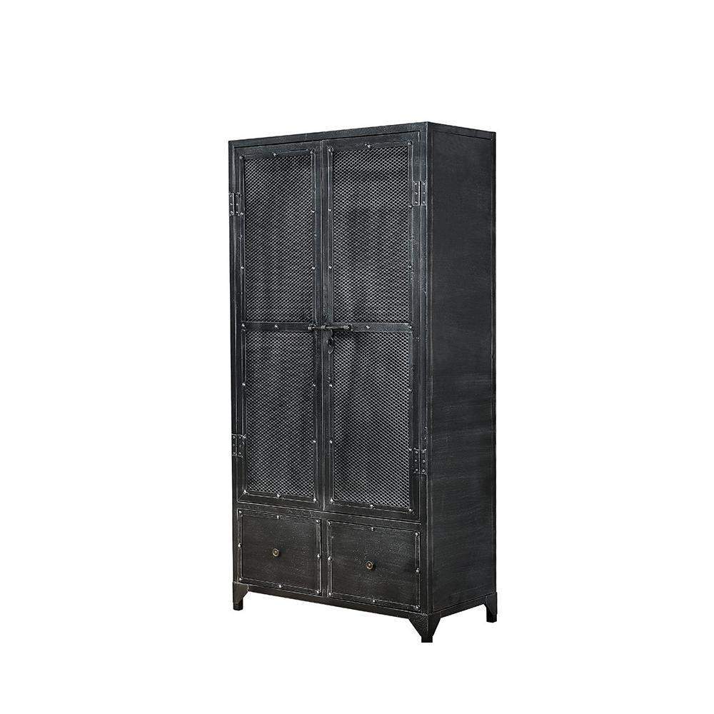 Industrial Black Bookshelf Rectangular Metal Mesh Bookcase 4 Shelves 2-Door 2 Drawer-Bookcases & Bookshelves,Furniture,Office Furniture