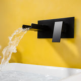 Mero Contemporary Waterfall Wall Mount Single Handle Bathroom Sink Faucet in Matte Black Solid Brass