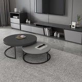 2 Pieces Modern Wood Gray & Black Round Nesting Coffee Table for Living Room