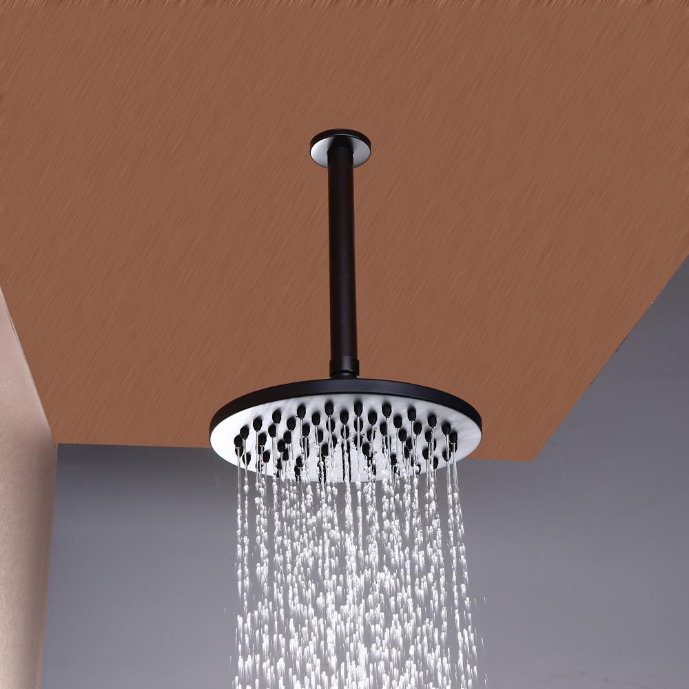 Retro 1-Handle Ceiling Mounted Round Rain Shower Head & Hand Shower Set Antique Black