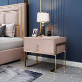 Modern Nightstand with Drawer, PU Leather in Deep Blue, Gold Leg