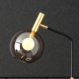 67" Modern Tray Table Floor Lamp 1-Light Cognac Dome Glass Shade in Black