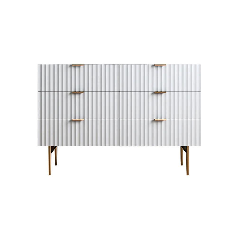 Minimalist Slatted White Bedroom Dresser with 6 Drawers