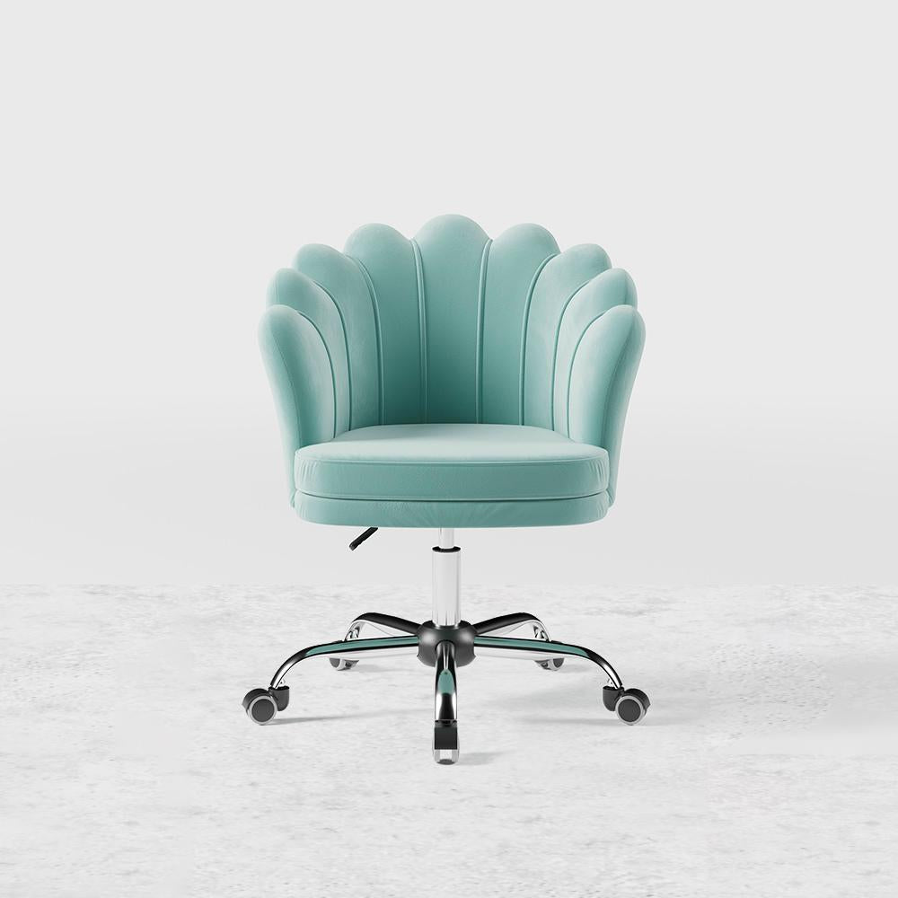 Blue Modern Swivel Office Chair Velvet Upholstered Task Chair Adjustable Height