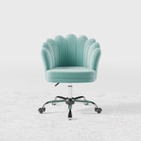 Blue Modern Swivel Office Chair Velvet Upholstered Task Chair Adjustable Height