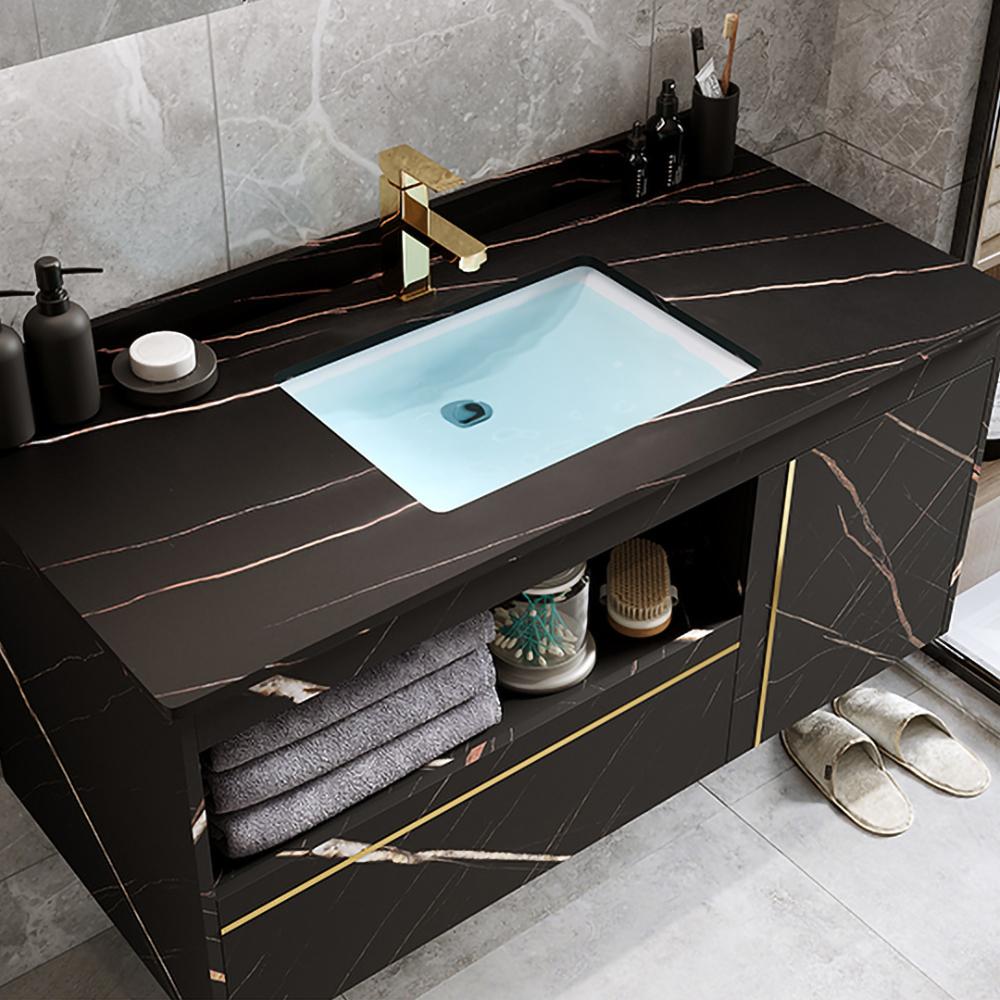 Modern 36" Black Floating Bathroom Vanity Wall Mount Ceramic Single Sink Vanity