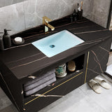 Modern 36" Black Floating Bathroom Vanity Wall Mount Ceramic Single Sink Vanity
