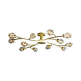 Brass 12-Light Sputnik Crystal Semi-Flush Mount Light for Living Room and Dining Room