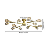 Brass 12-Light Sputnik Crystal Semi-Flush Mount Light for Living Room and Dining Room
