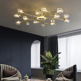 Brass 12-Light Sputnik Crystal Semi-Flush Mount Light for Living Room and Dining Room