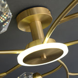 Brass 12-Light Sputnik Crystal Semi-Flush Mount Light for Living Room and Dining Room
