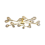 Brass 12-Light Sputnik Crystal Semi-Flush Mount Light for Living Room and Dining Room