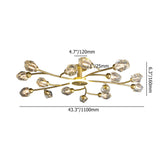 Brass 12-Light Sputnik Crystal Semi-Flush Mount Light for Living Room and Dining Room