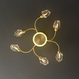 Brass 12-Light Sputnik Crystal Semi-Flush Mount Light for Living Room and Dining Room