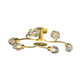Brass 12-Light Sputnik Crystal Semi-Flush Mount Light for Living Room and Dining Room