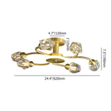 Brass 12-Light Sputnik Crystal Semi-Flush Mount Light for Living Room and Dining Room