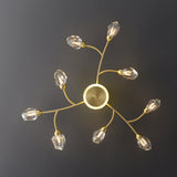 Brass 12-Light Sputnik Crystal Semi-Flush Mount Light for Living Room and Dining Room