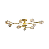 Brass 12-Light Sputnik Crystal Semi-Flush Mount Light for Living Room and Dining Room