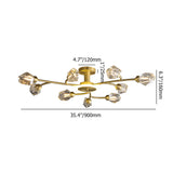 Brass 12-Light Sputnik Crystal Semi-Flush Mount Light for Living Room and Dining Room