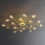 Brass 12-Light Sputnik Crystal Semi-Flush Mount Light for Living Room and Dining Room