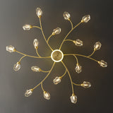 Brass 12-Light Sputnik Crystal Semi-Flush Mount Light for Living Room and Dining Room