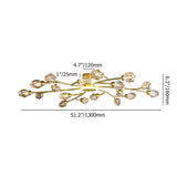 Brass 12-Light Sputnik Crystal Semi-Flush Mount Light for Living Room and Dining Room
