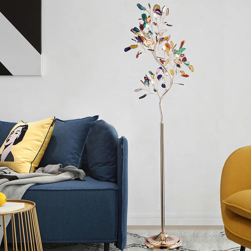 Modern 9-Light Agate Tree Floor Lamp with Foot Switch