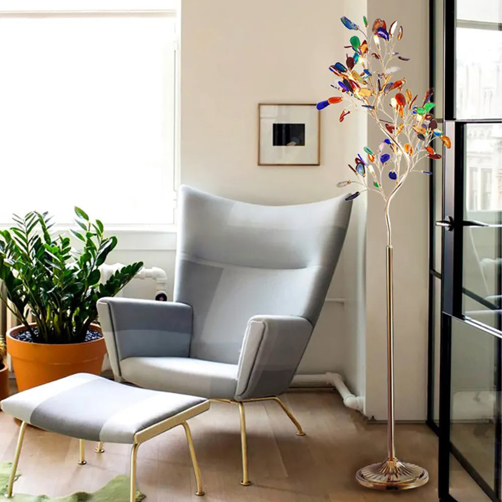 Modern 9-Light Agate Tree Floor Lamp with Foot Switch