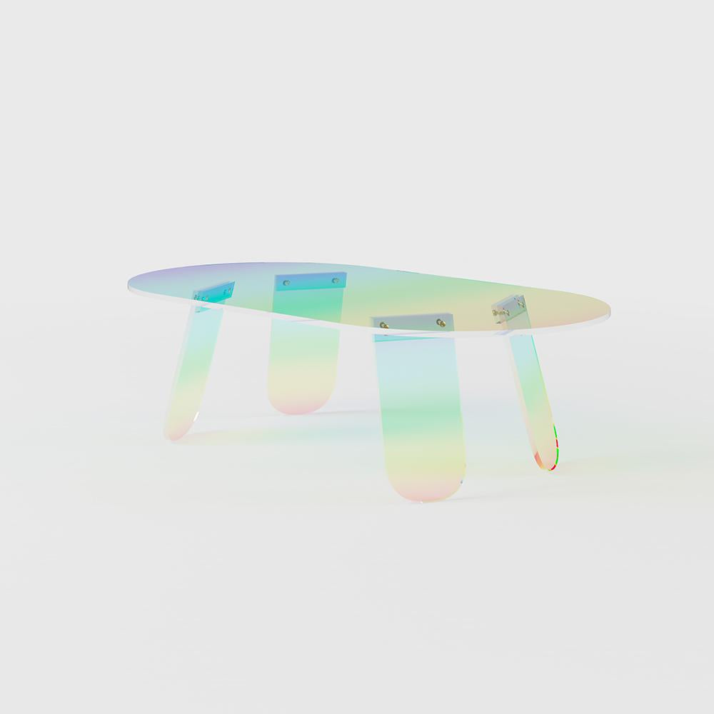 47" Modern Acrylic Oval Coffee Table in Clear Iridescent with 4 Legs