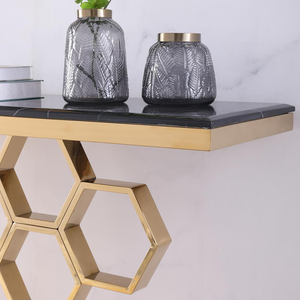 59" Contemporary Rectangular Black Marble Console Table Narrow Entryway Table