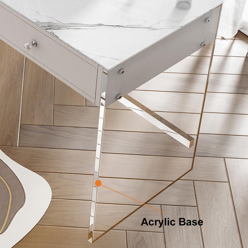 Minimalist Acrylic Floating Makeup Vanity Set with LED Lighted Standing Mirror & Stool