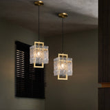 Geometric 1-Light Pendant Lighting with Water-ripple Glass Shades & Brass Finish