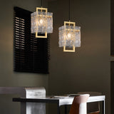 Geometric 1-Light Pendant Lighting with Water-ripple Glass Shades & Brass Finish