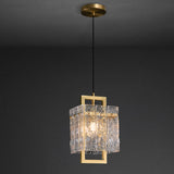 Geometric 1-Light Pendant Lighting with Water-ripple Glass Shades & Brass Finish