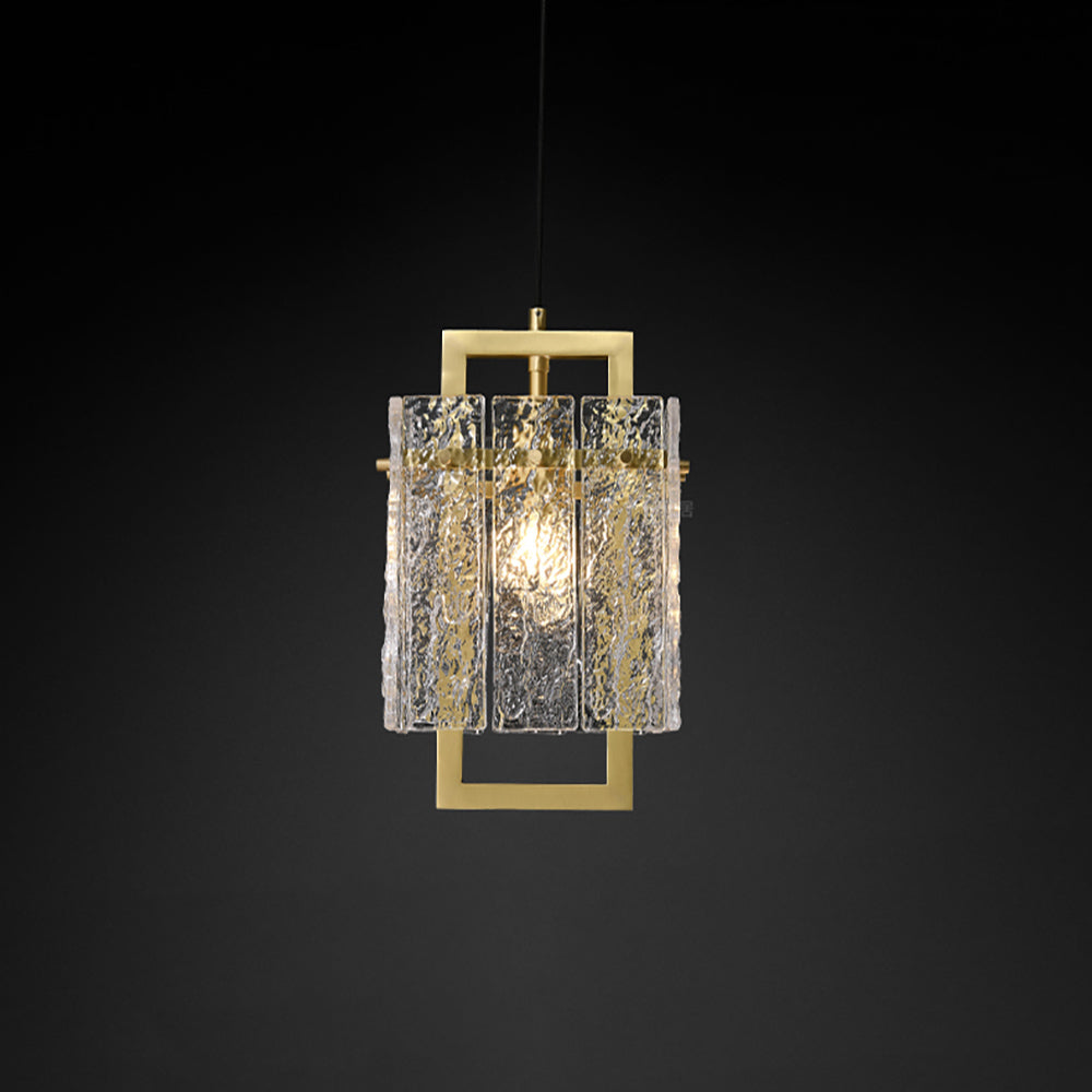Geometric 1-Light Pendant Lighting with Water-ripple Glass Shades & Brass Finish