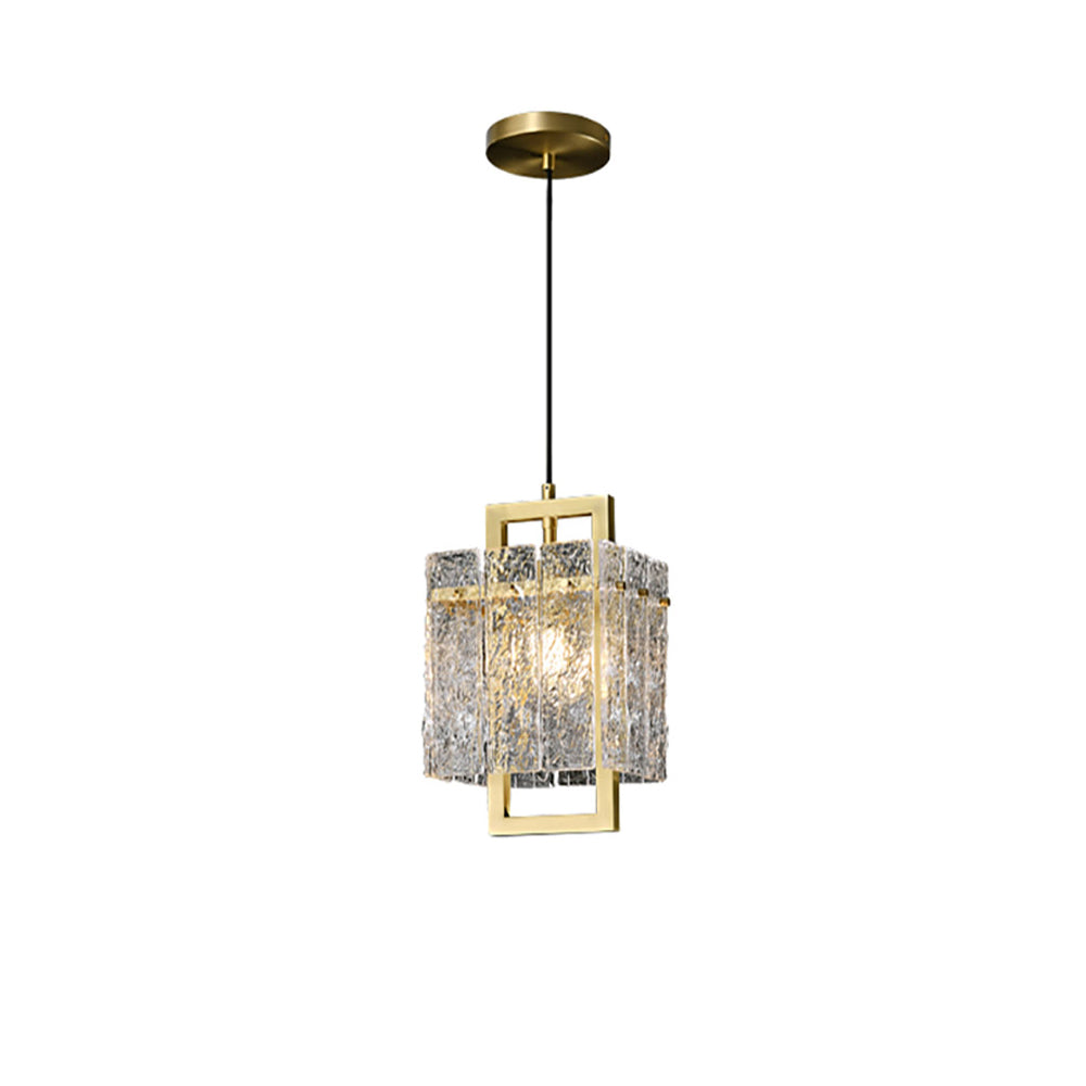 Geometric 1-Light Pendant Lighting with Water-ripple Glass Shades & Brass Finish