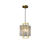 Geometric 1-Light Pendant Lighting with Water-ripple Glass Shades & Brass Finish