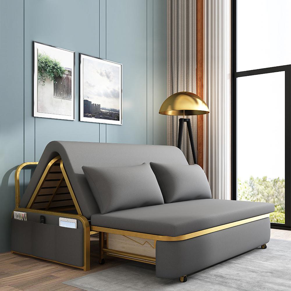 Full Sleeper Sofa Gray Upholstered Convertible Sofa Leath-Aire