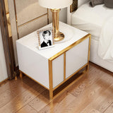 Black Lacquer Bedroom Nightstand Stainless Steel in Gold