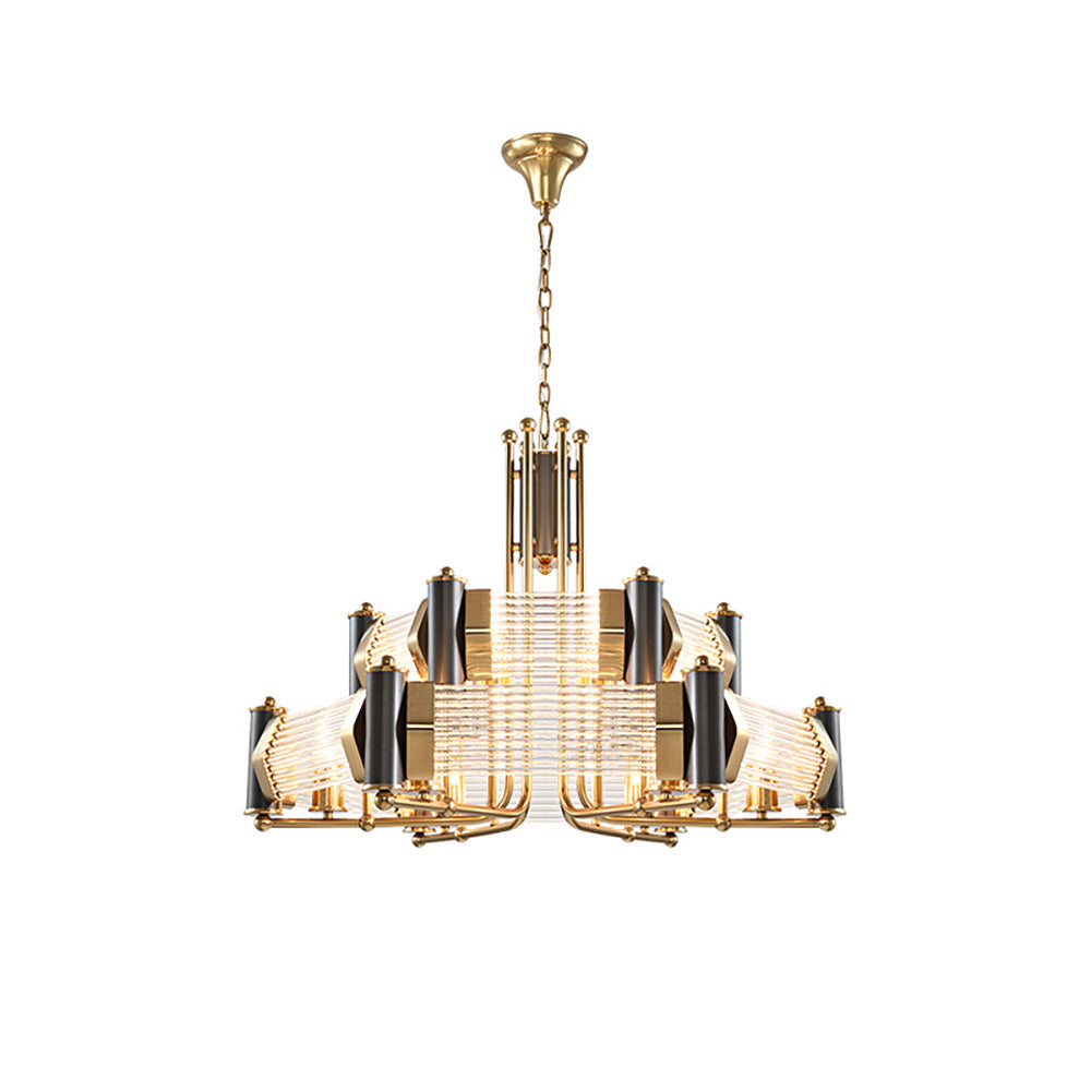 Modern Tiered Chandelier Ceiling Light with Adjustable Height in Black & Gold