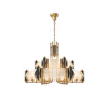 Modern Tiered Chandelier Ceiling Light with Adjustable Height in Black & Gold