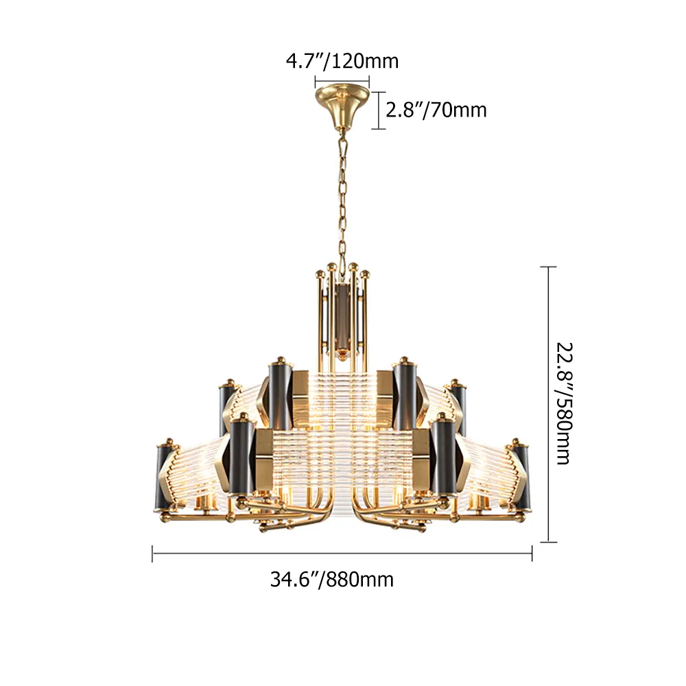 Modern Tiered Chandelier Ceiling Light with Adjustable Height in Black & Gold