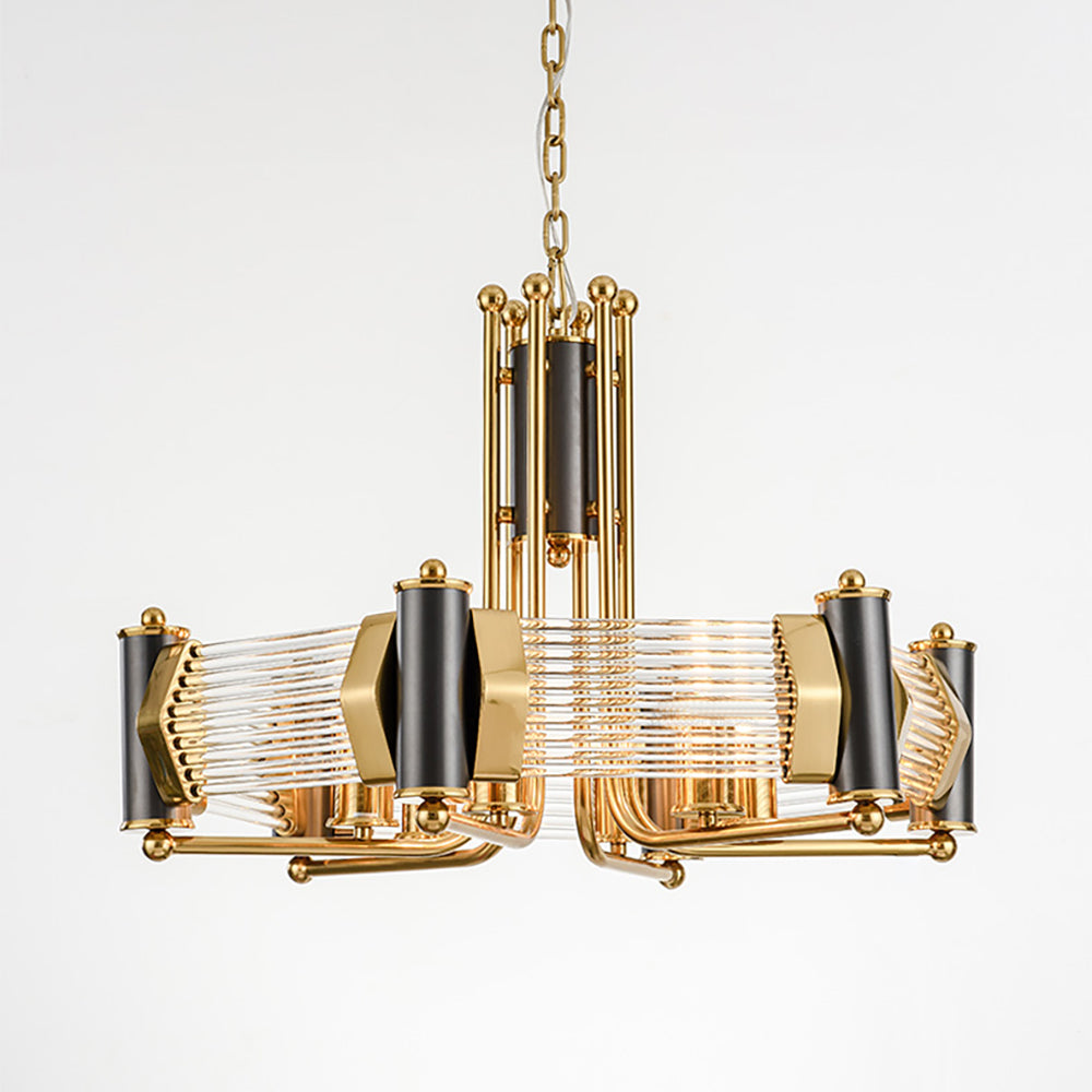 Modern Tiered Chandelier Ceiling Light with Adjustable Height in Black & Gold