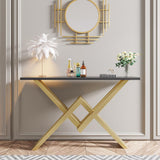 Table accent de table de console étroite noire et or pour l'entrée x métal de base en petit