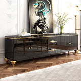 Modern Black TV Stand 4-Door 2-Drawer Luxurious Media Console