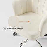 Blue Modern Swivel Office Chair Velvet Upholstered Task Chair Adjustable Height