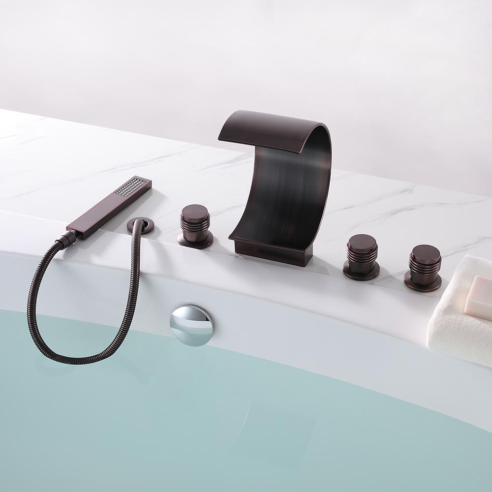 Mooni Elegant Waterfall Oil Rubbed Bronze Roman Tub Faucet with Handshower Solid Brass