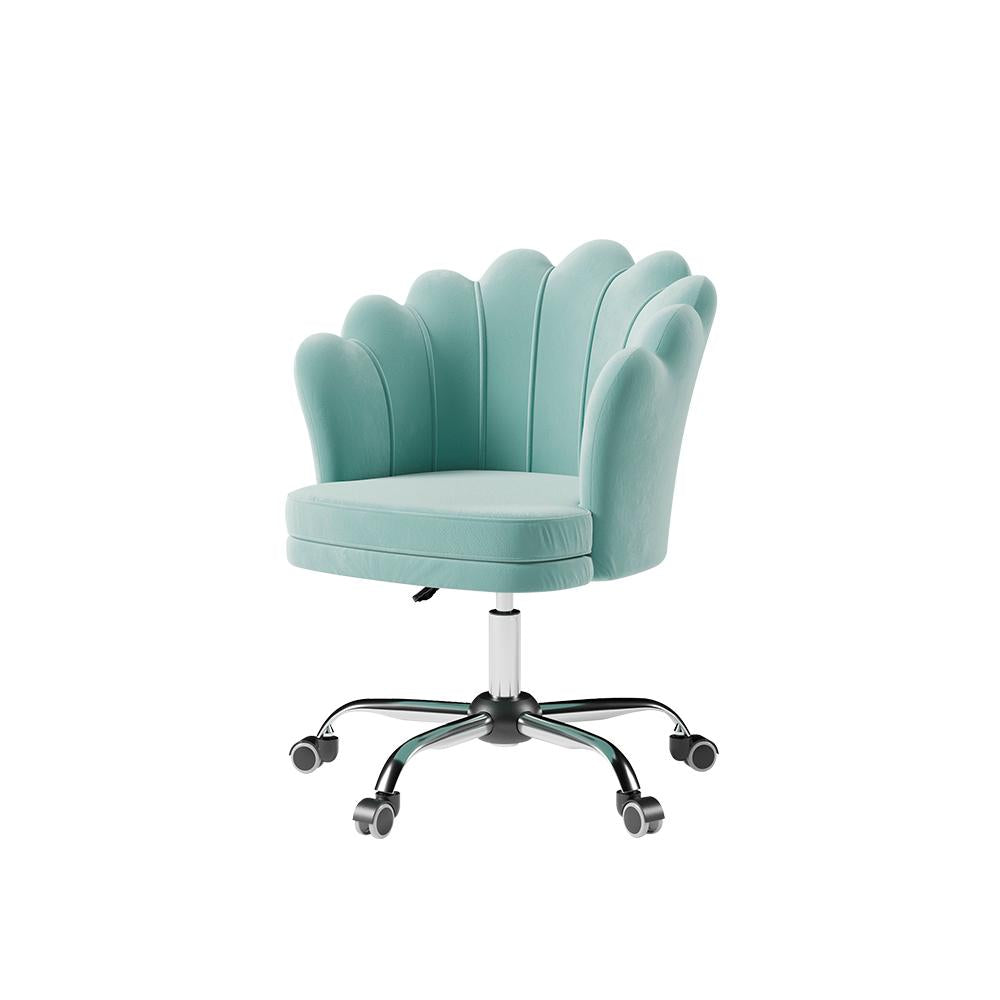 Blue Modern Swivel Office Chair Velvet Upholstered Task Chair Adjustable Height