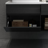 31" Black & White Floating Bathroom Vanity Marble Top Ceramic Vessel Sink